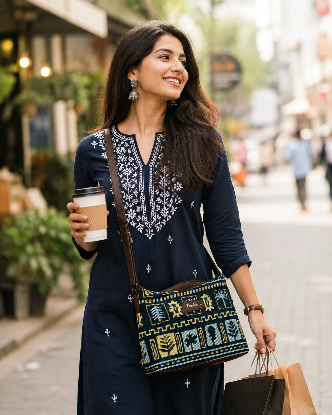 Midnight Tribal Jacquard Cotton Sling Bag