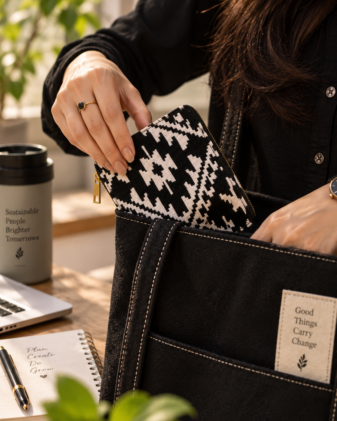 Black White Woven Compact Everyday Wallet