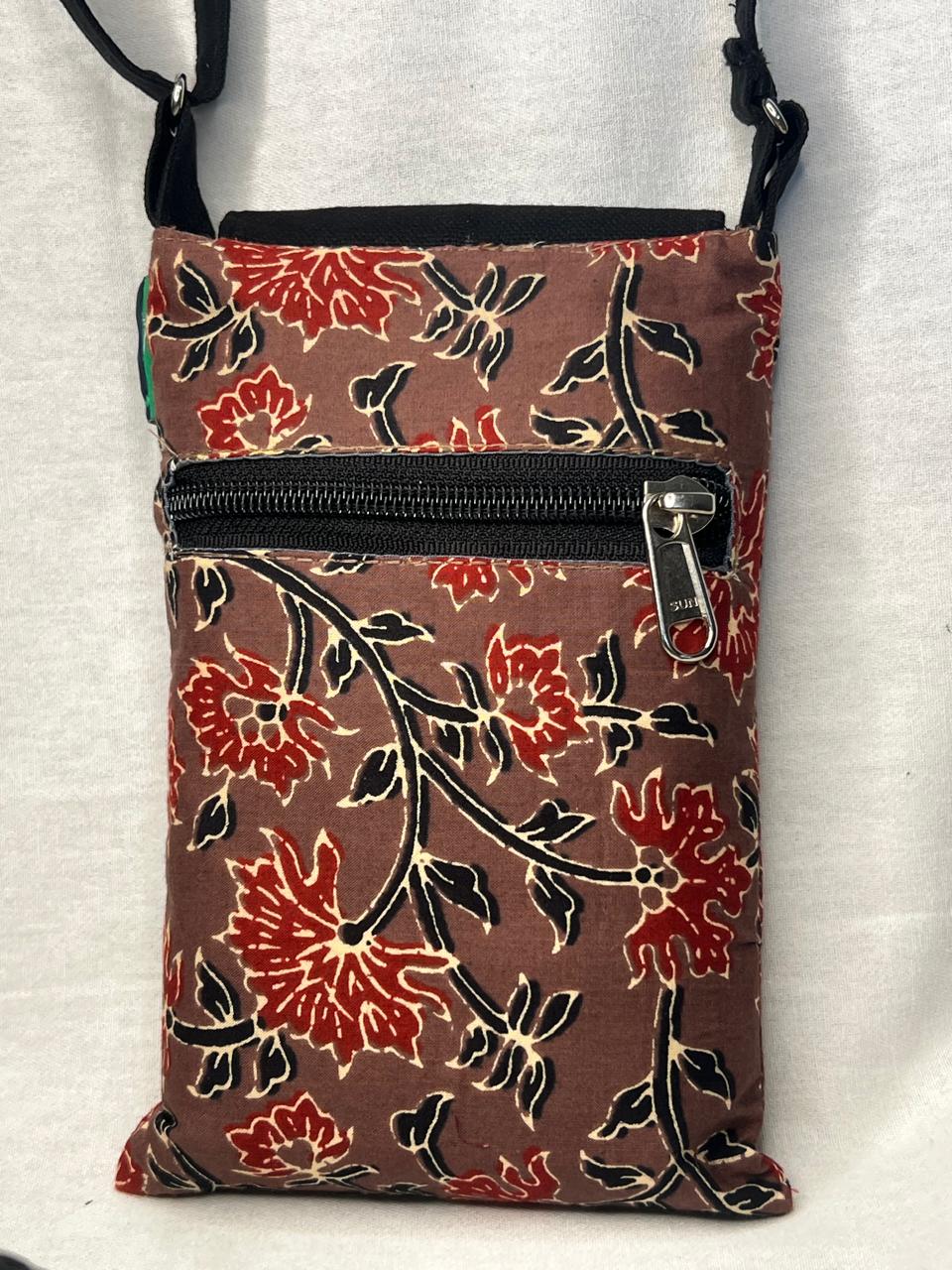 Red Embroidered Phone Bag in black Floral Print