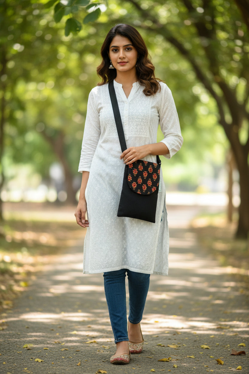 Black-floral Mobile Sling bag