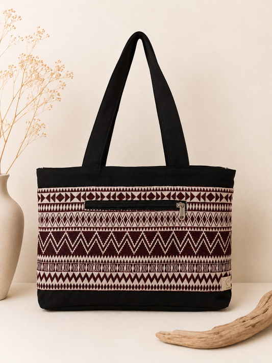 Black Jacquard Office Tote Bag