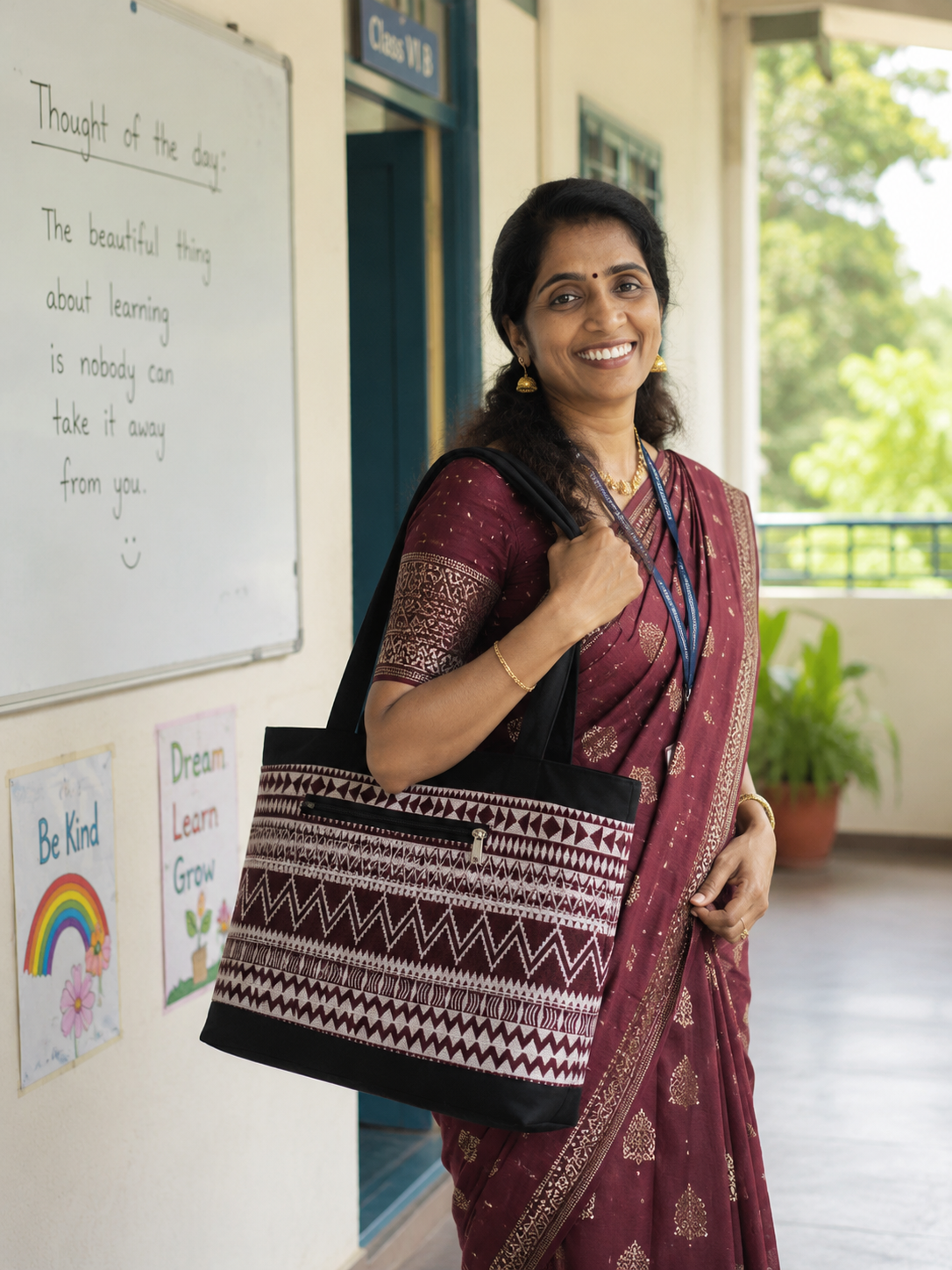 Black Jacquard Office Tote Bag
