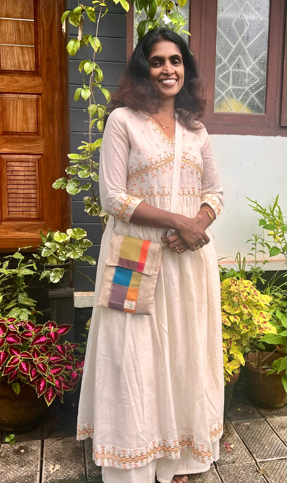 Handcrafted Jute Sling Bag with Madras Check Flap