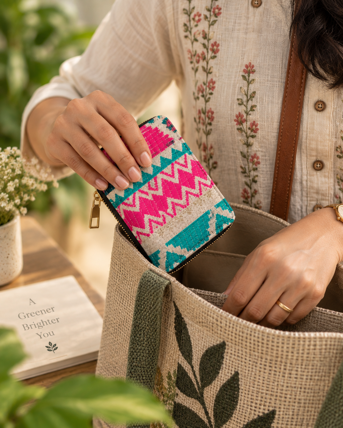 Pink Geometric Compact Everyday Wallet