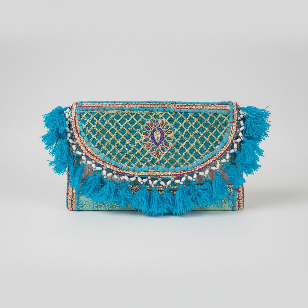 Handcrafted Embroidered Blue Boho Sling