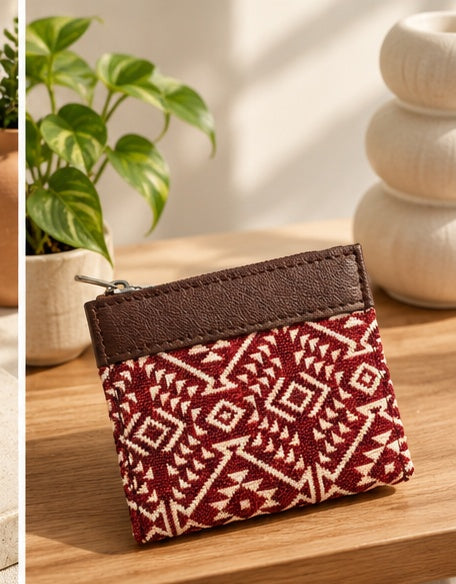 Jacquard  Maroon Geometric Pocket Wallet