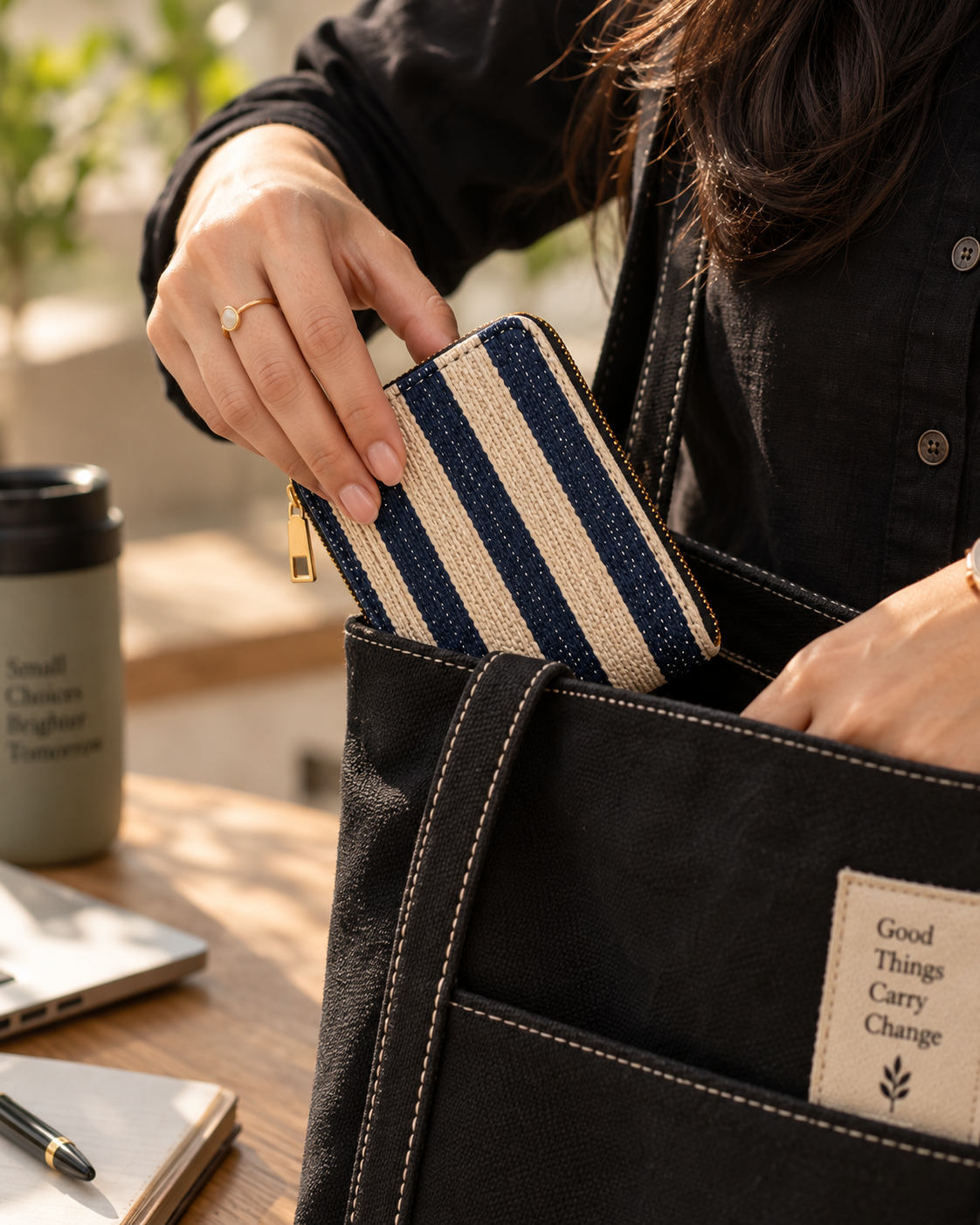 Black White Striped Compact Everyday Wallet