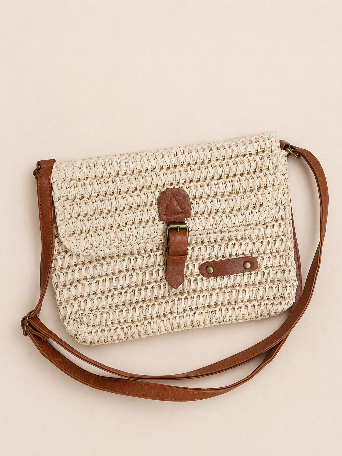 Handwoven Raffia Crossbody Sling Bag for Women