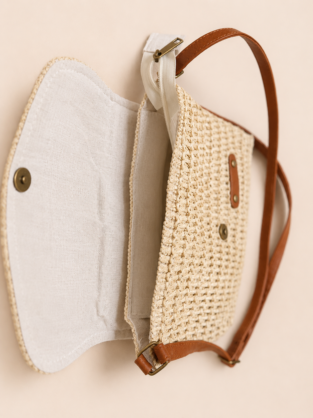 Handwoven Raffia Crossbody Sling Bag for Women
