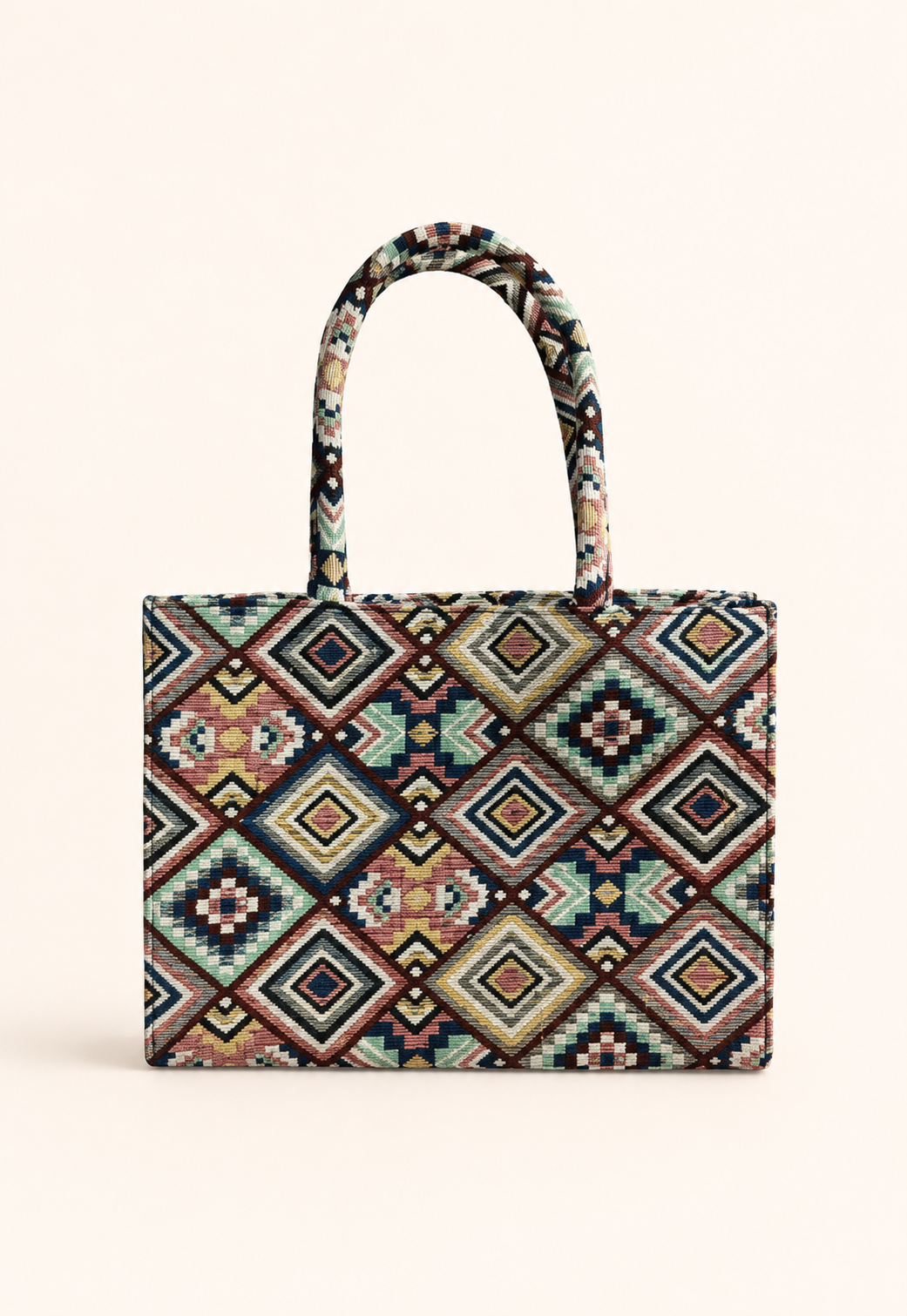 Artisan Geometric Jacquard Box Tote Bag – Premium Office & Everyday Handbag