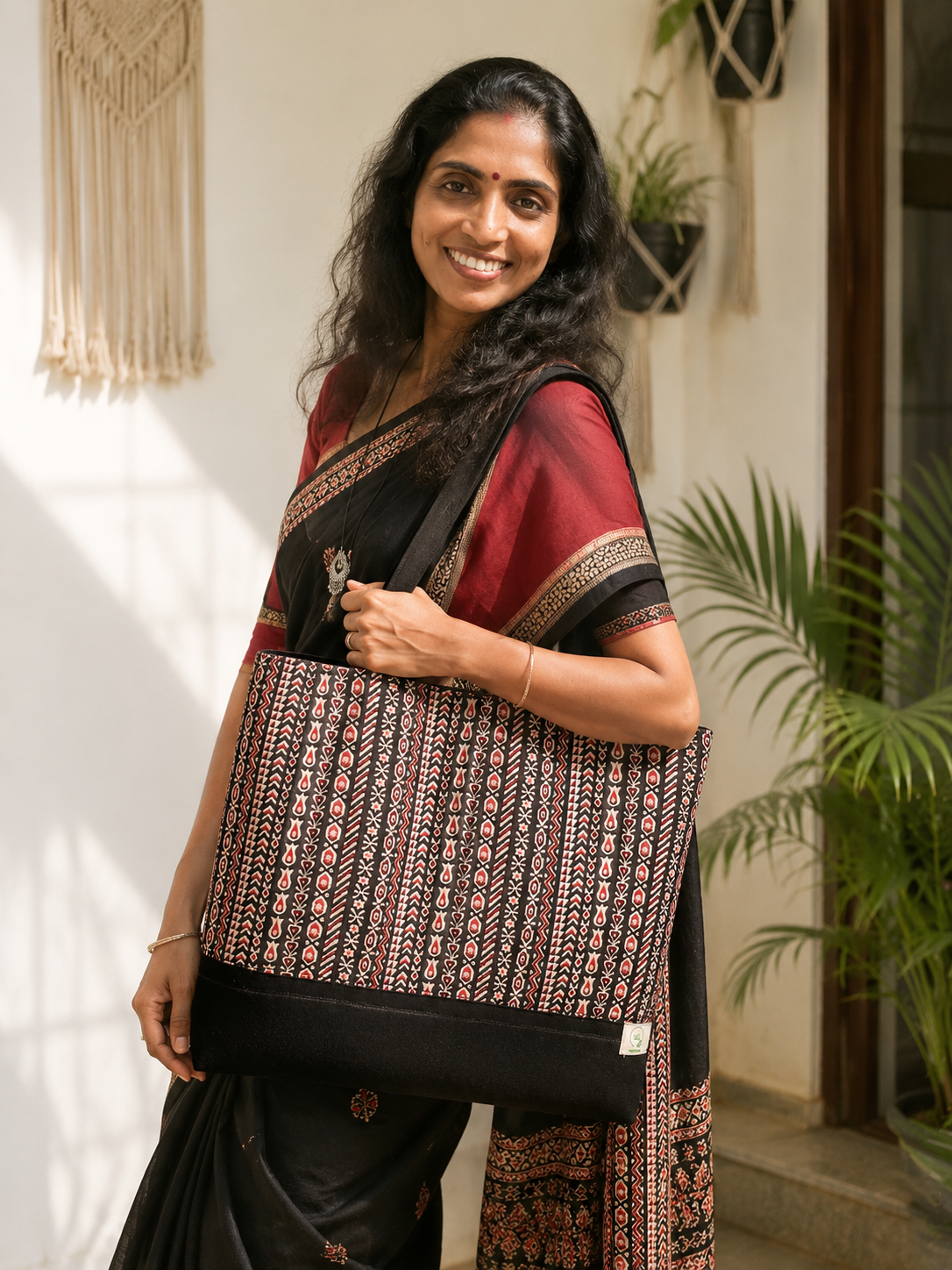 Black Canvas Office Tote Bag with Double Zip Compartments | Large Waterproof Cotton Work & Travel Bag