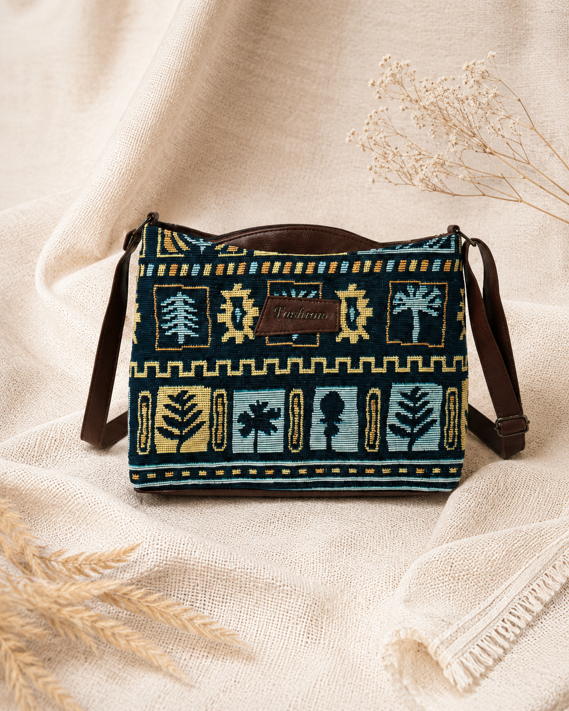 Midnight Tribal Jacquard Cotton Sling Bag