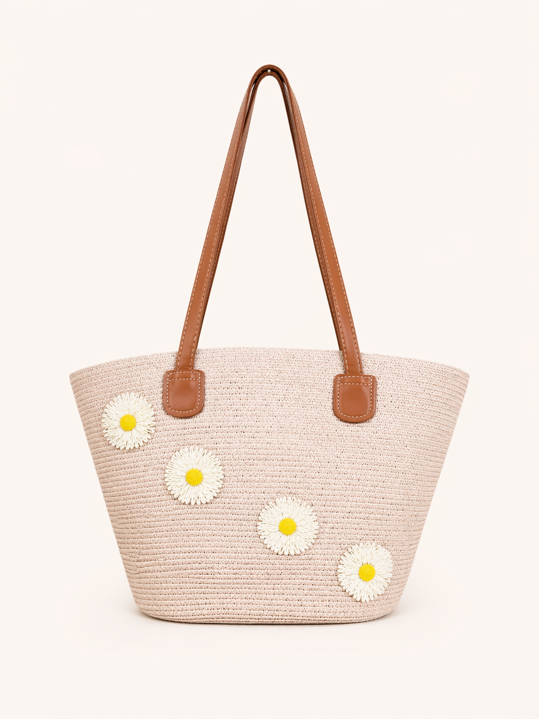 Daisy Straw Pastel Pink Tote Bag for Women