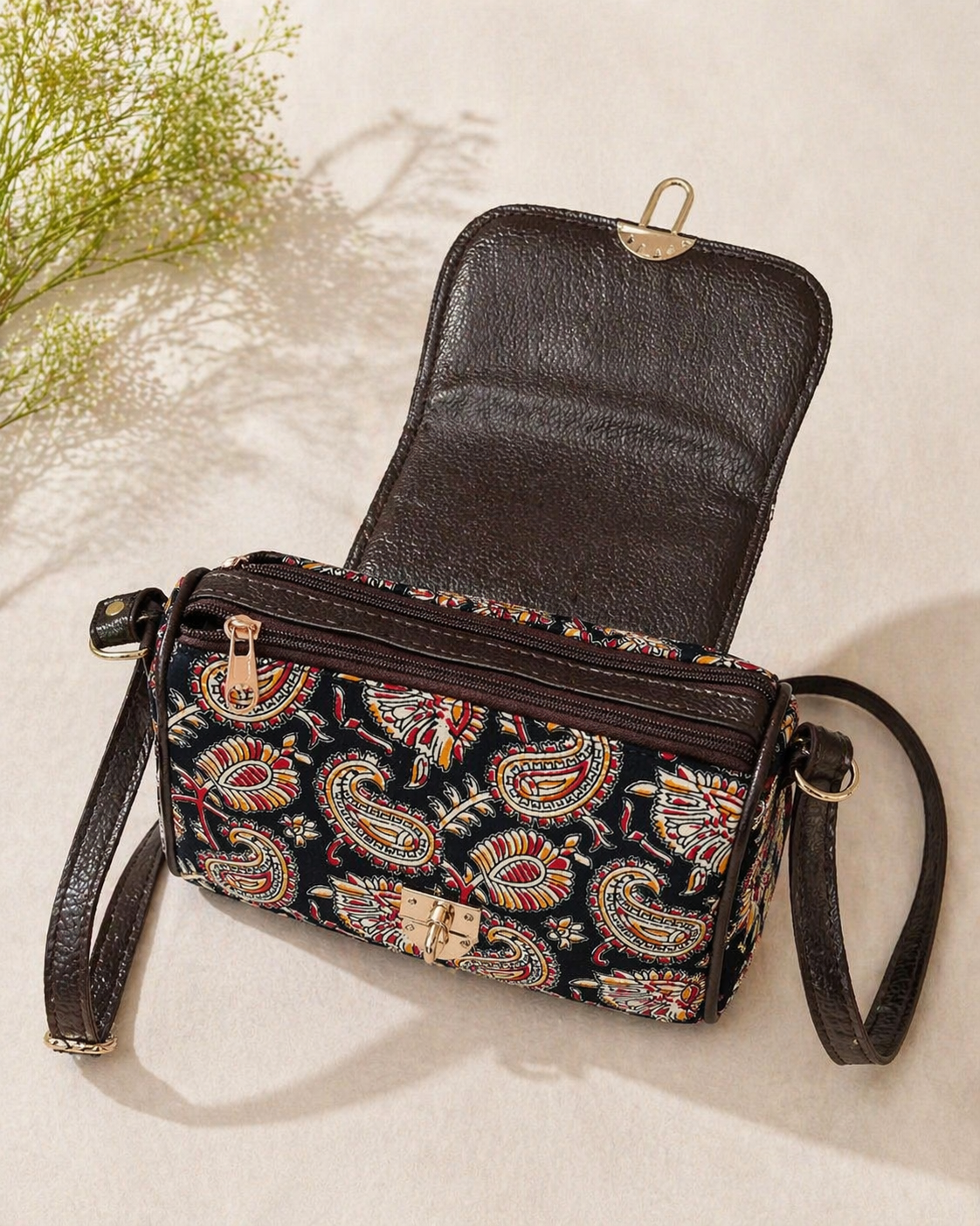 Kalamkari Multi-Zip Sling Bag