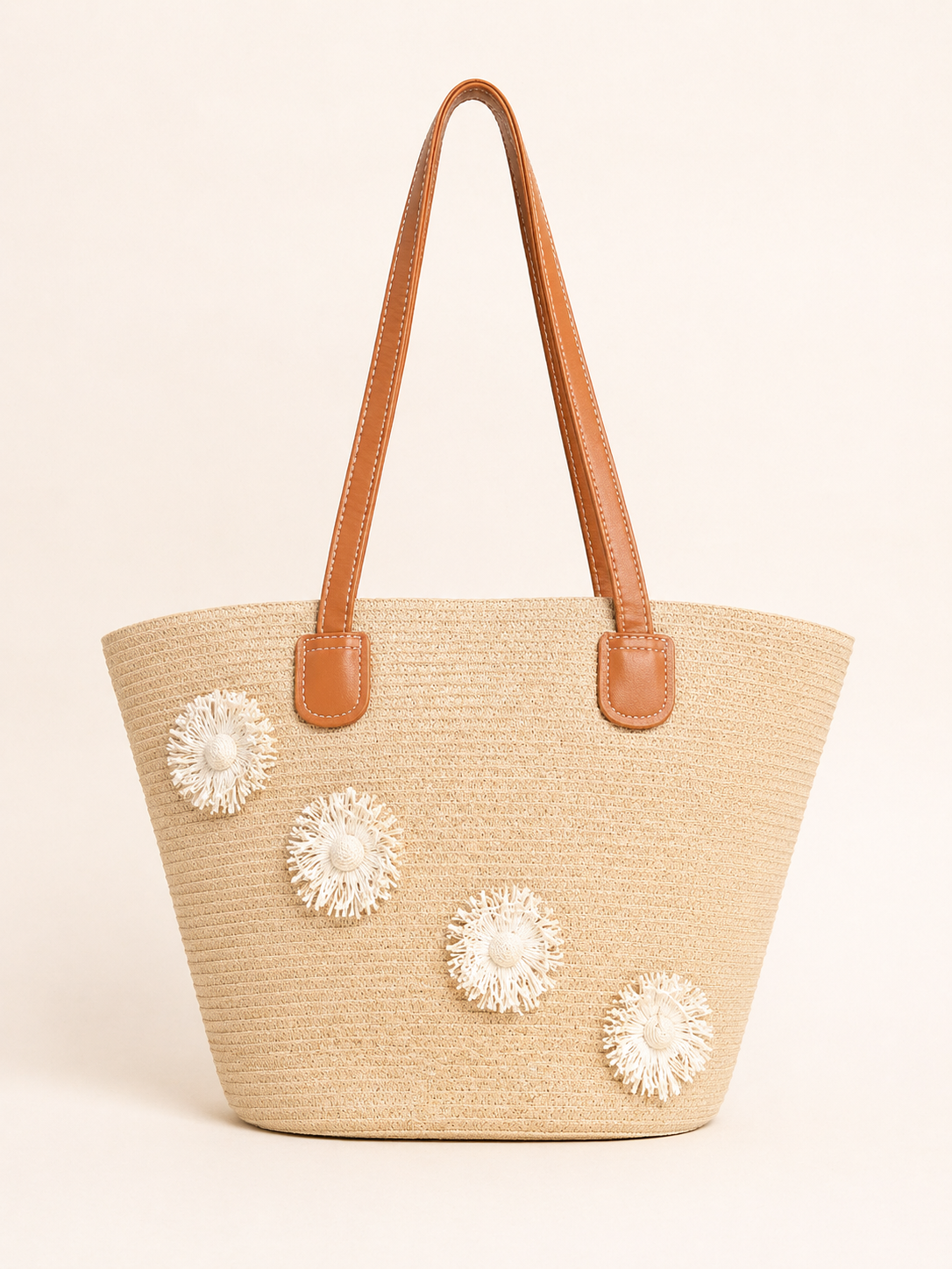 Daisy Straw Off-white Tote Bag for Women