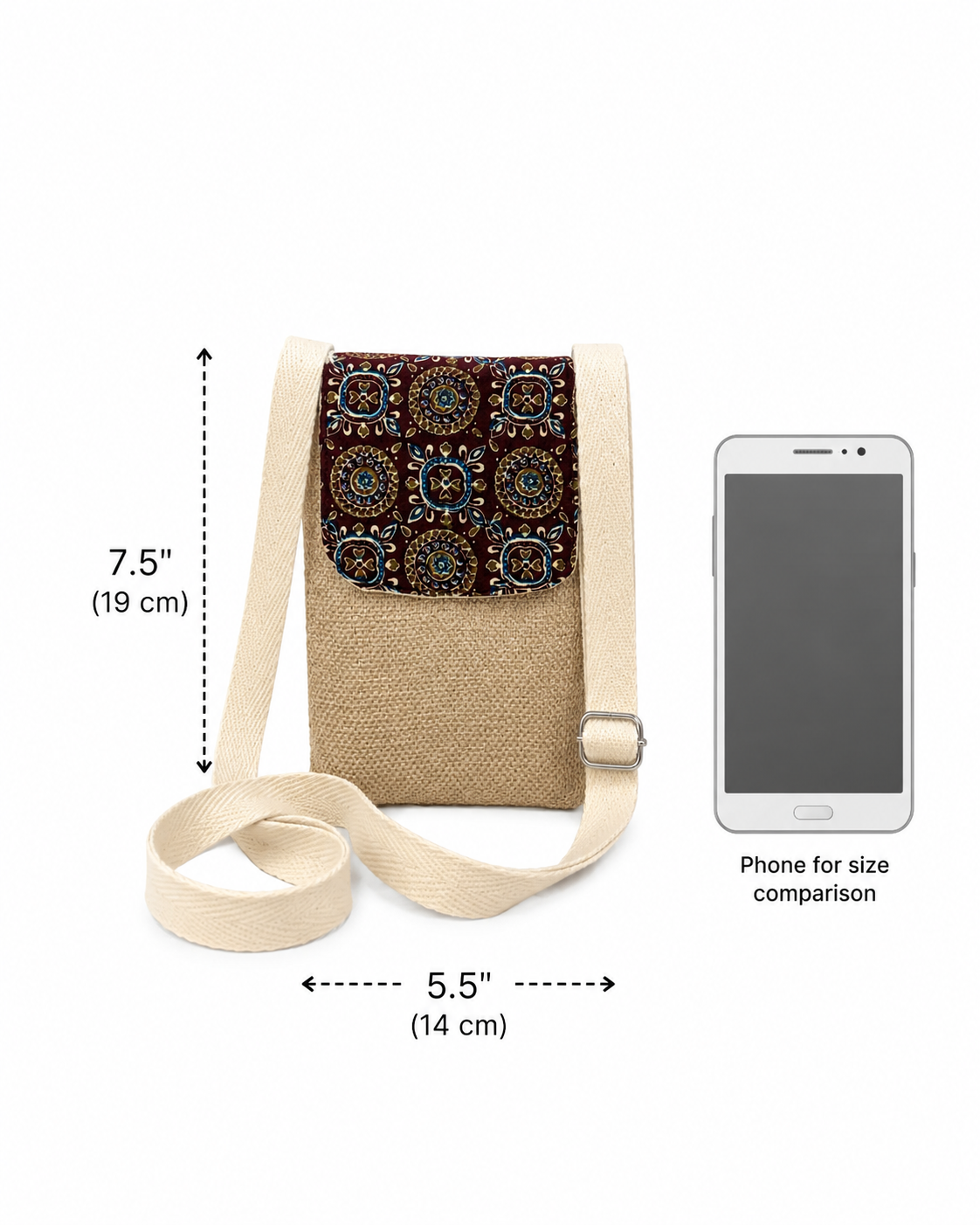 Beige n  Brown Ajrak Flap Mobile Sling bag
