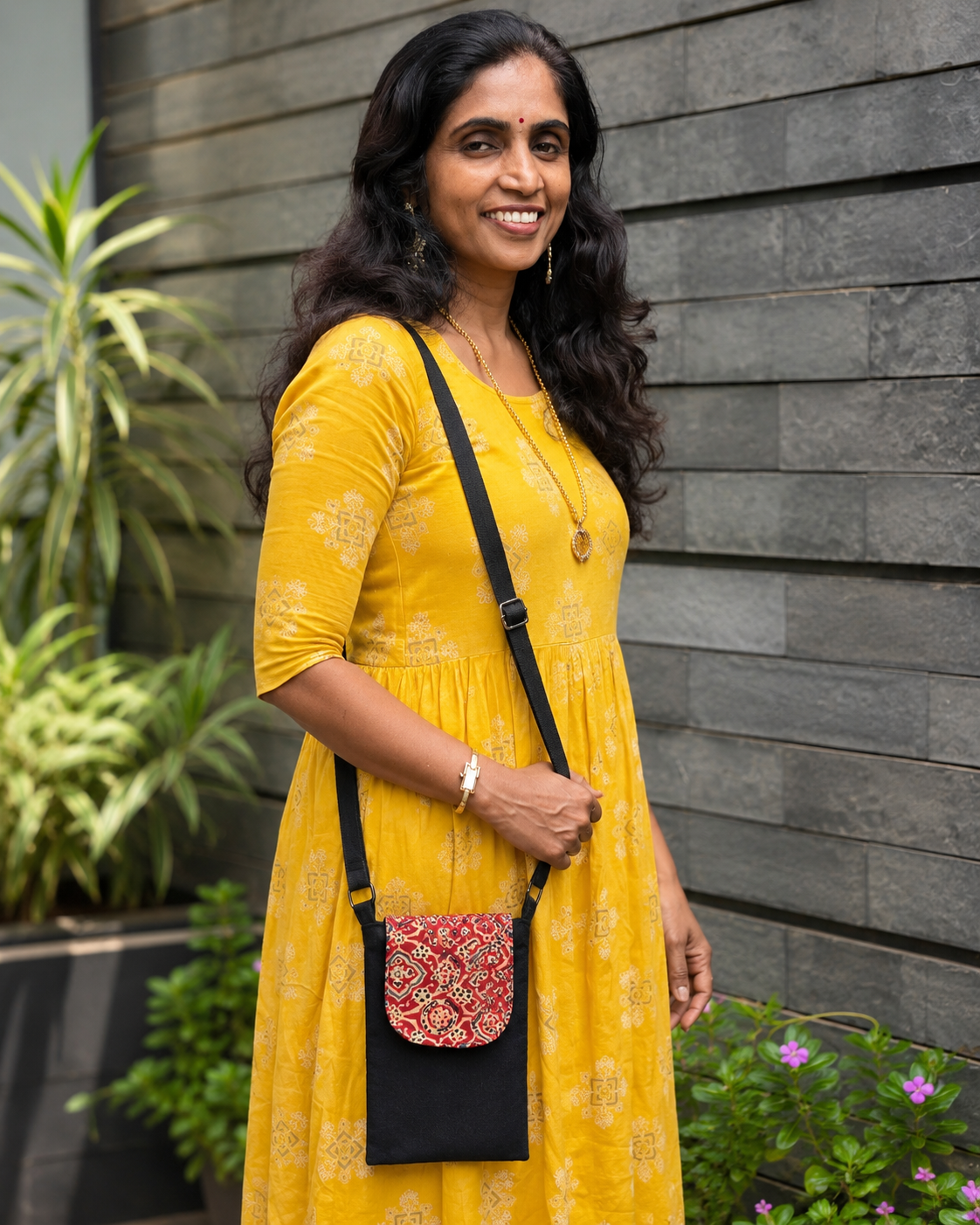 Black-Ajrak Mobile Sling bag