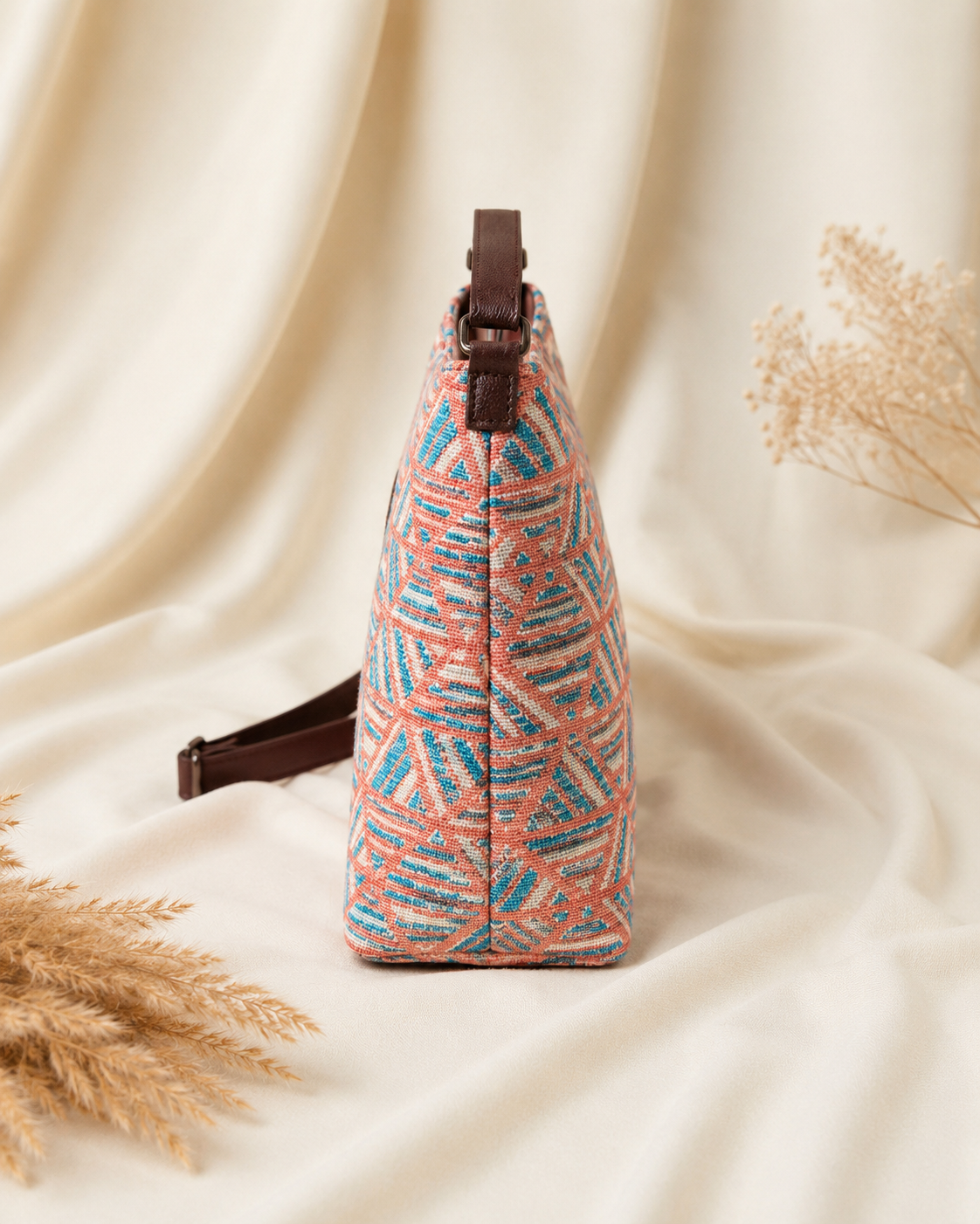 Coral Geo Jacquard Cotton Sling Bag