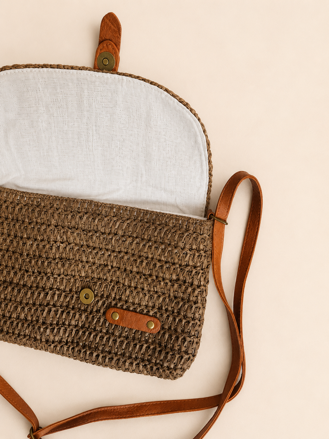Handwoven Brown Boho Straw Sling Bag