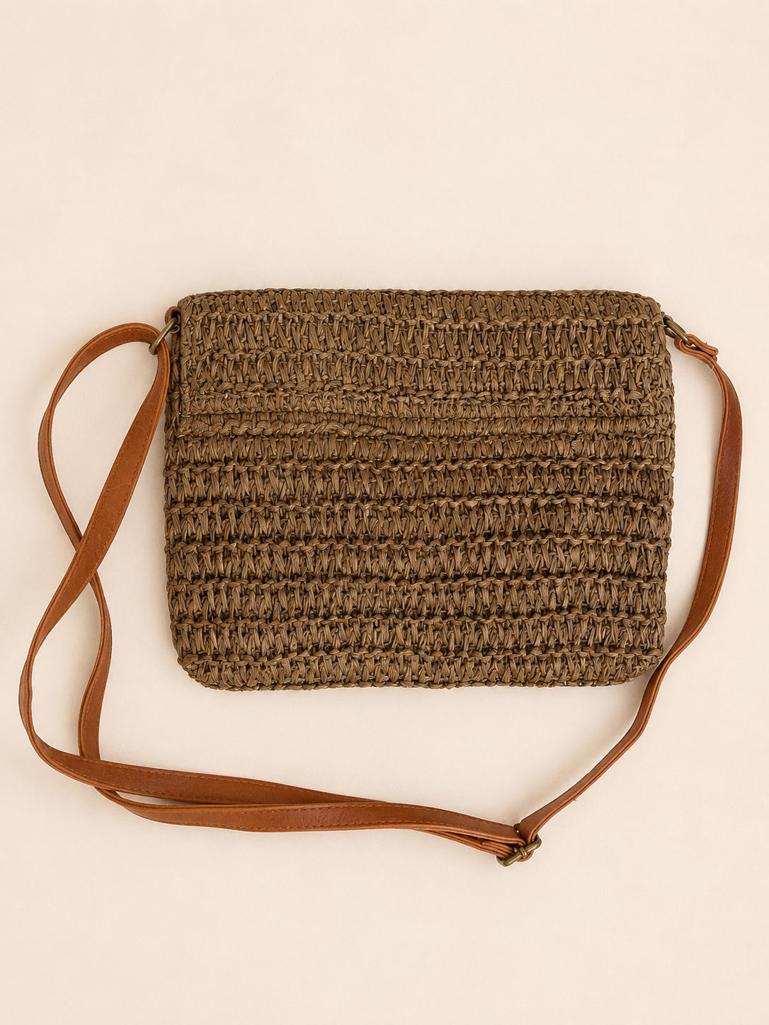 Handwoven Brown Boho Straw Sling Bag