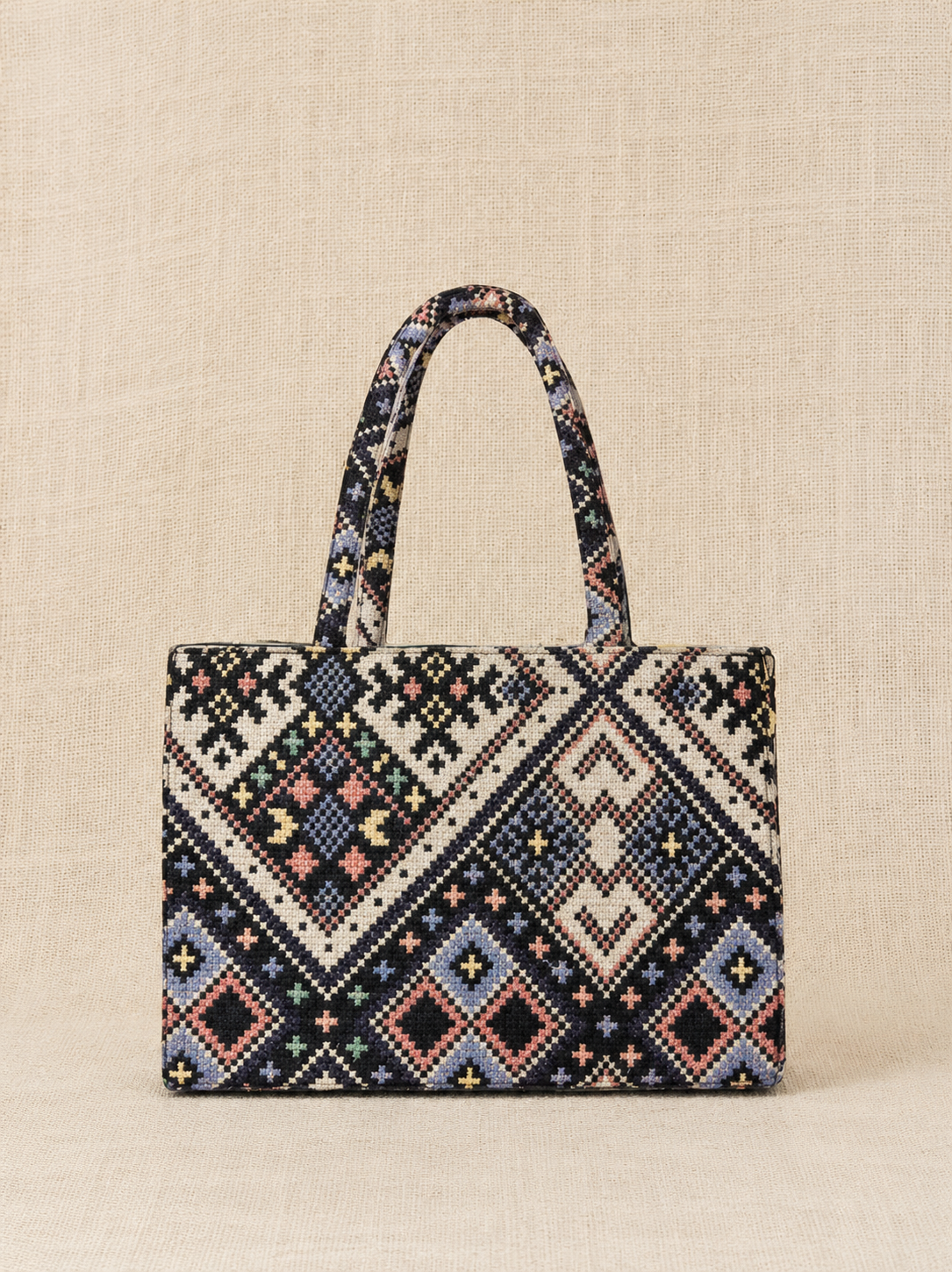 Geometric Woven Box Tote Bag – Premium Structured Handbag for Women