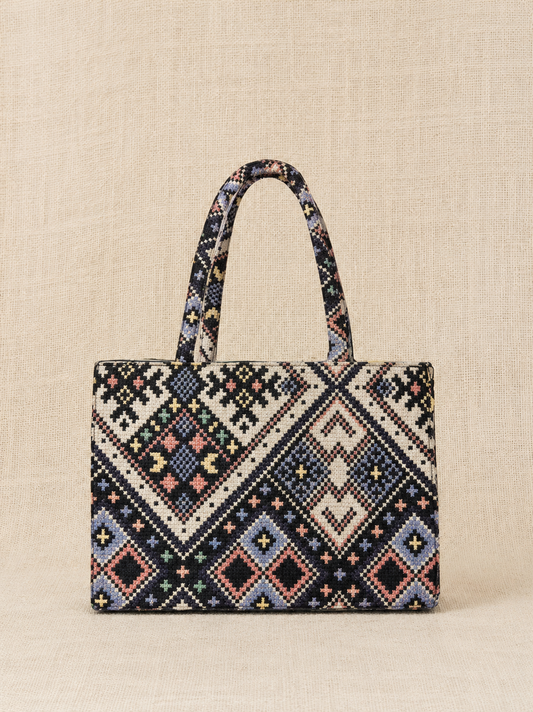 Geometric Woven Box Tote Bag – Premium Structured Handbag for Women