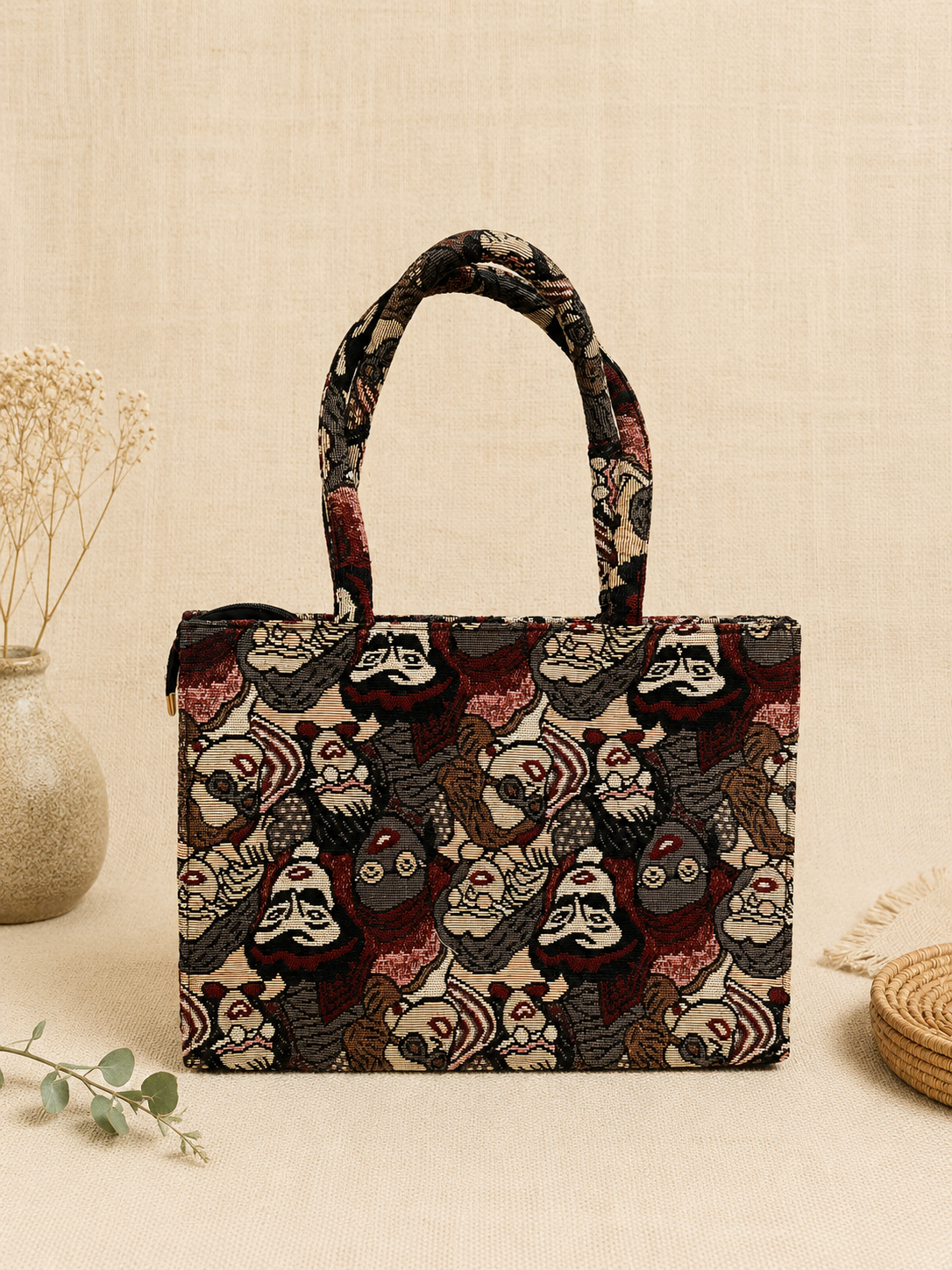Art Pop Jacquard Box Tote Bag – Statement Structured Handbag for Women