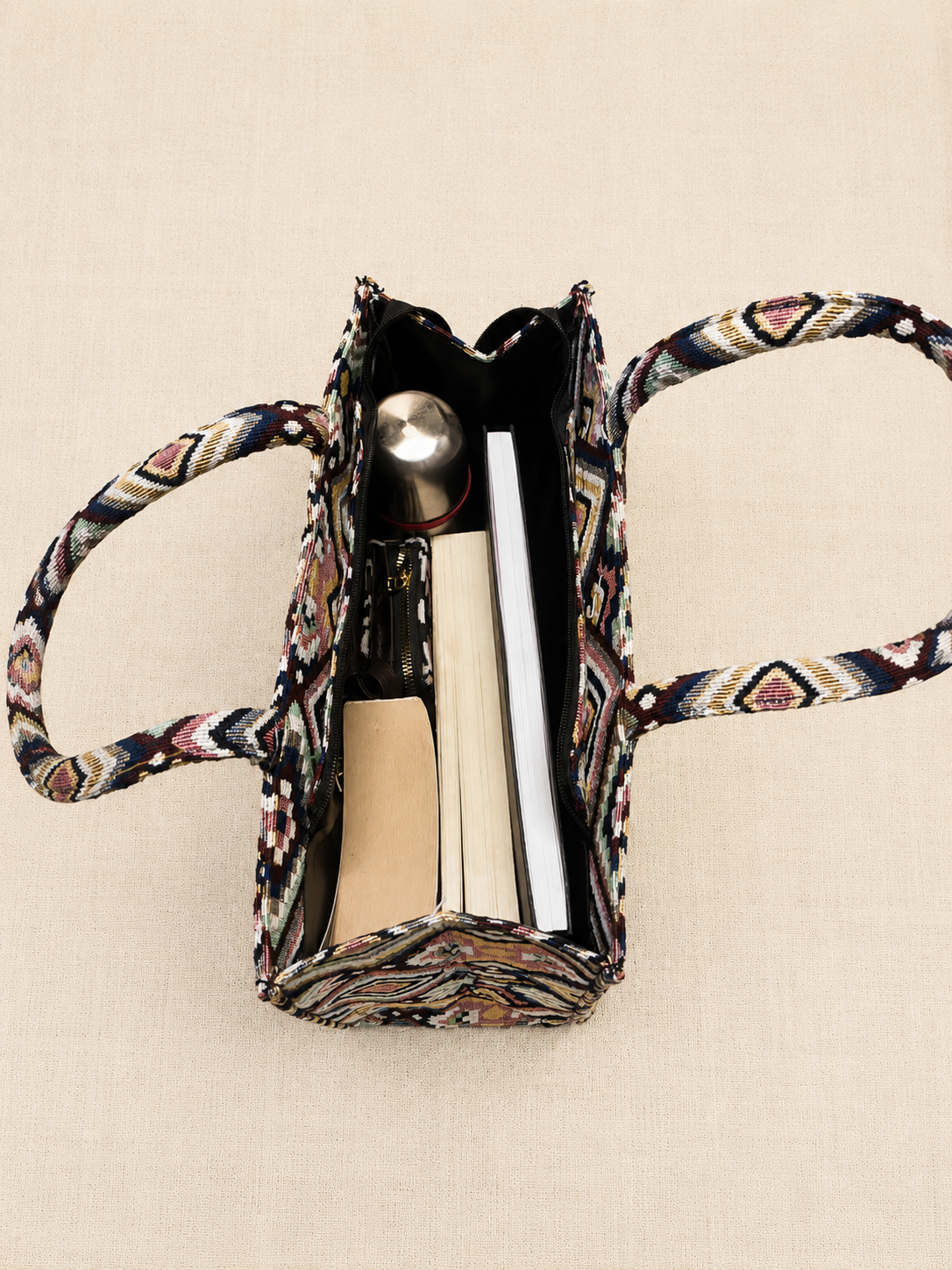 Artisan Geometric Jacquard Box Tote Bag – Premium Office & Everyday Handbag