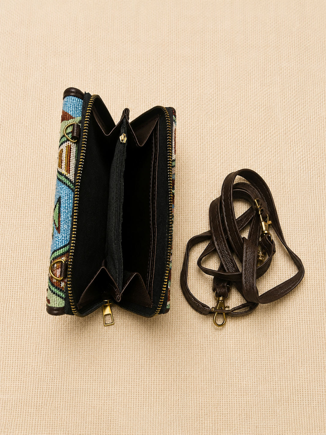 Green  Geometric Jacquard 2-in-1 Mobile Sling Wallet