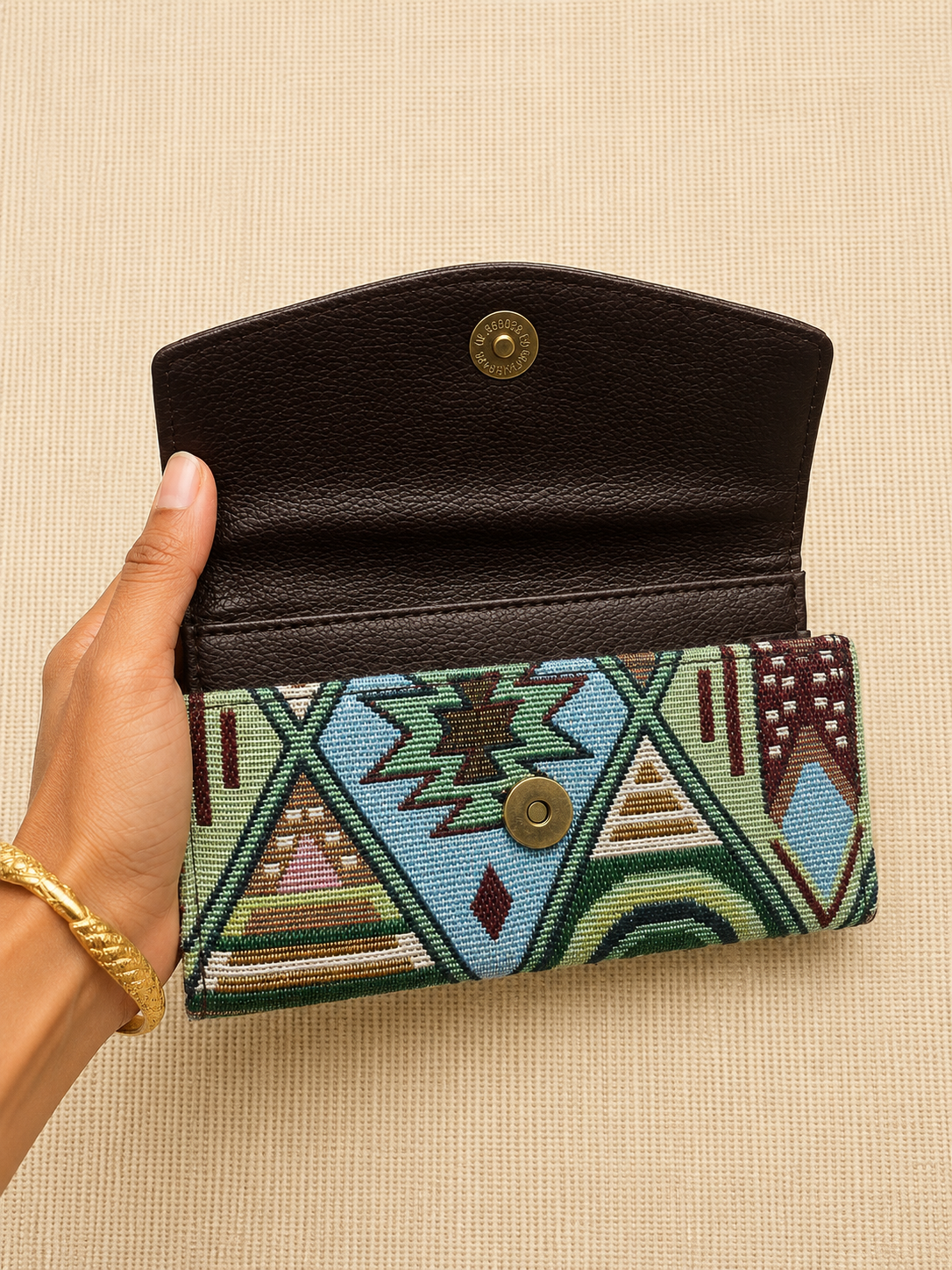 Green  Geometric Jacquard 2-in-1 Mobile Sling Wallet