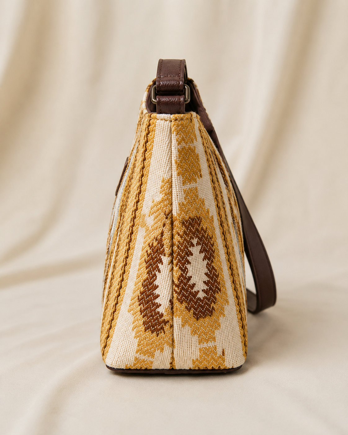 Boho Jacquard Cotton Sling Bag for Women | Self-Woven Ethnic Crossbody Bag with Back Zip Pocket