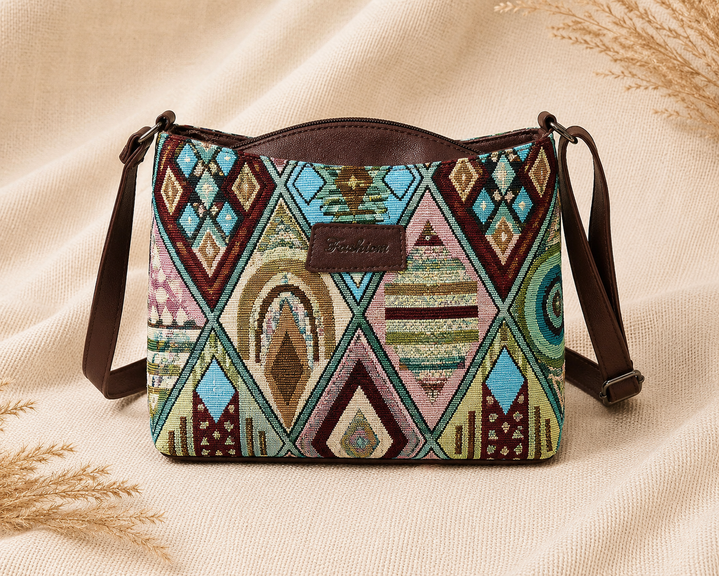 Boho Geometric Jacquard Cotton Sling Bag