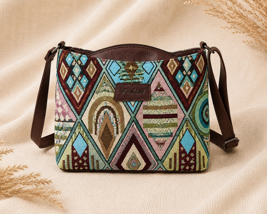 Boho Geometric Jacquard Cotton Sling Bag