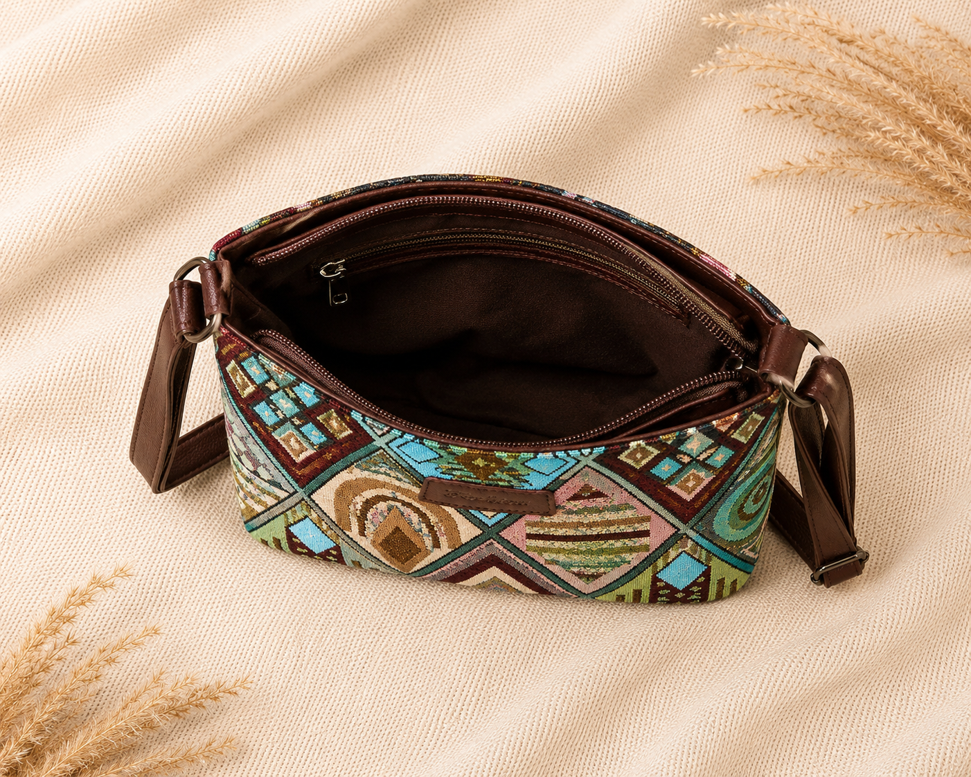 Boho Geometric Jacquard Cotton Sling Bag