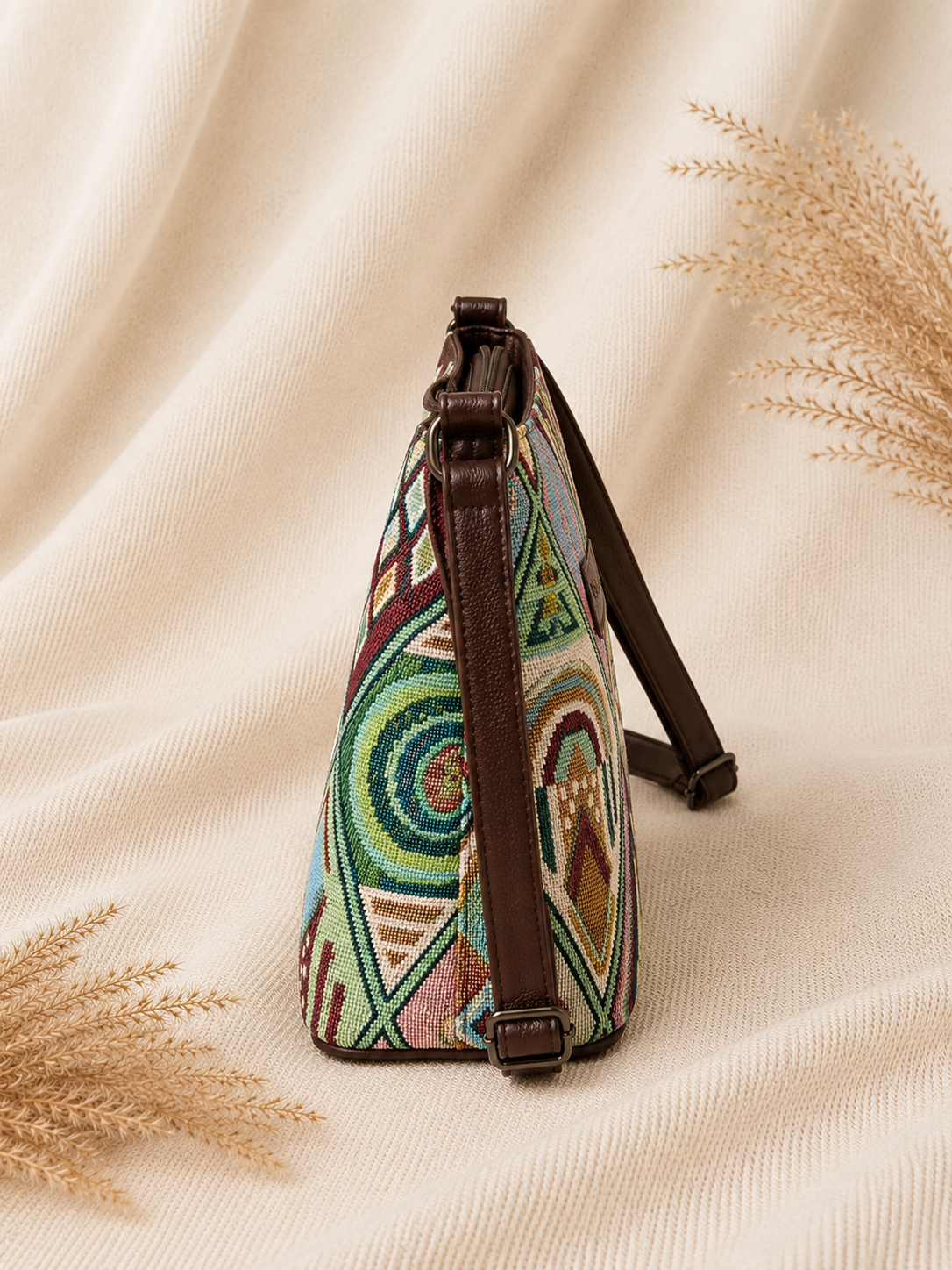 Boho Geometric Jacquard Cotton Sling Bag