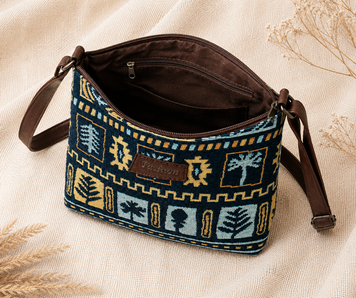 Midnight Tribal Jacquard Cotton Sling Bag