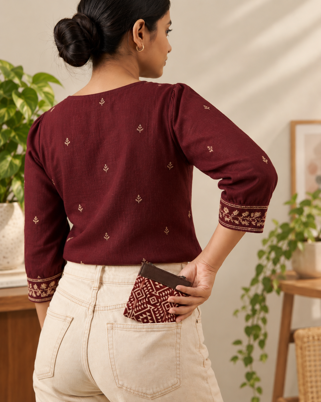 Jacquard  Maroon Geometric Pocket Wallet