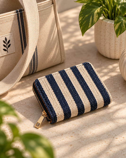 Black White Striped Compact Everyday Wallet