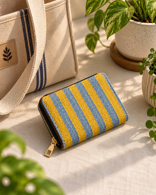 Yellow Striped Compact Everyday Wallet