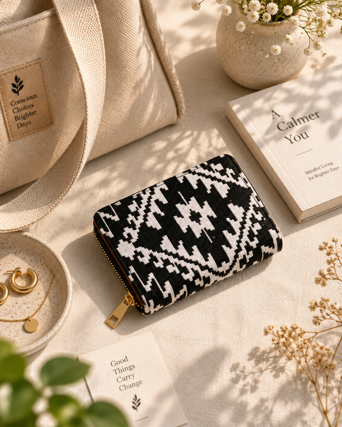 Black White Woven Compact Everyday Wallet