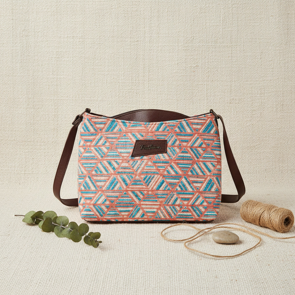 Coral Geo Jacquard Cotton Sling Bag