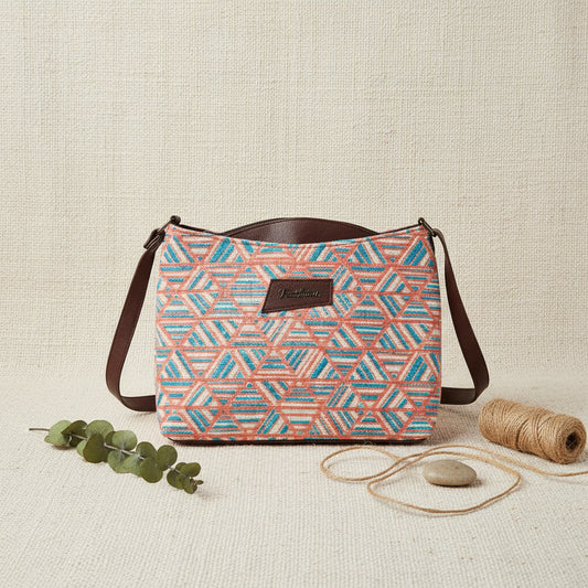Coral Geo Jacquard Cotton Sling Bag