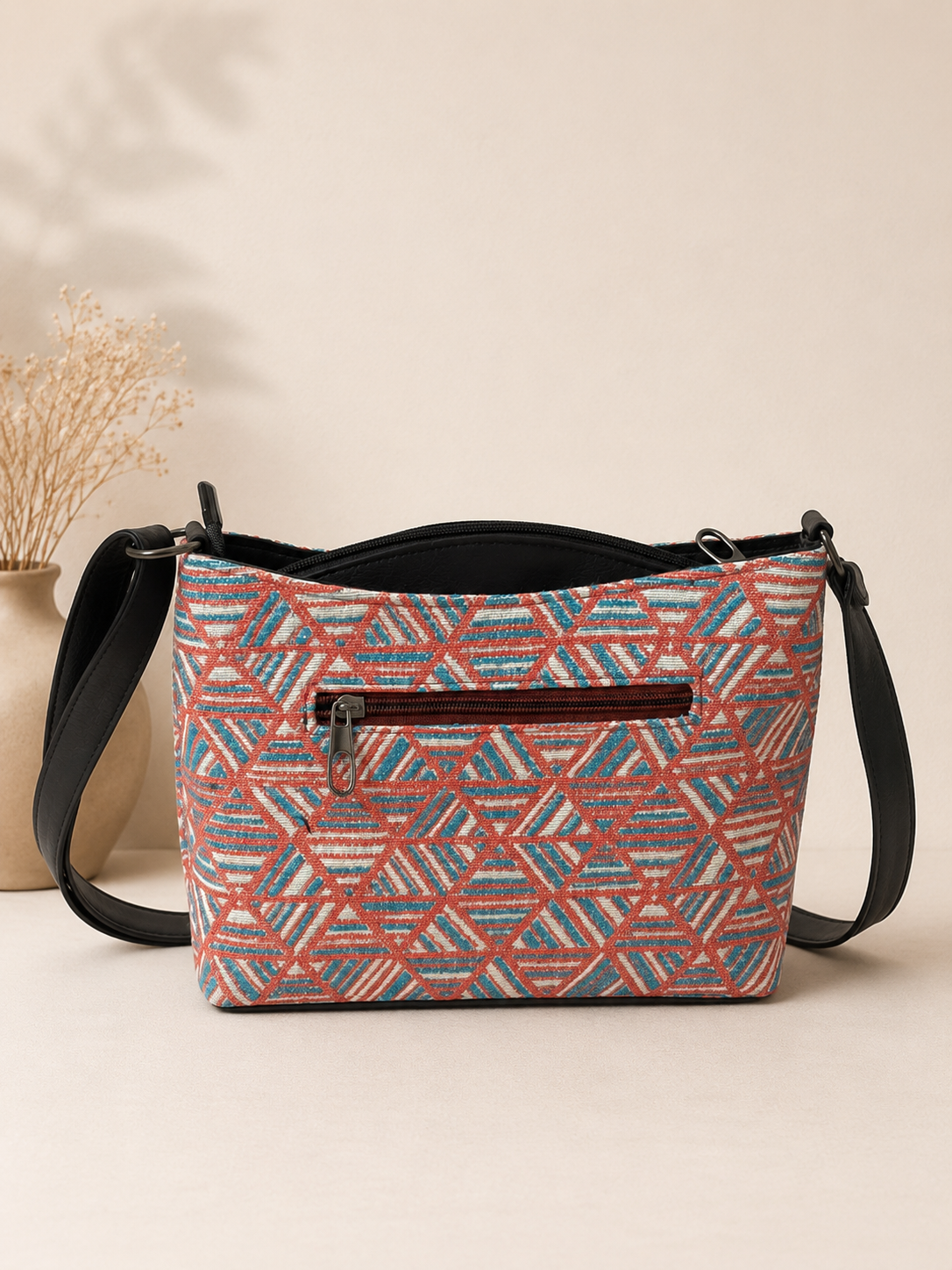 Coral Geo Jacquard Cotton Sling Bag