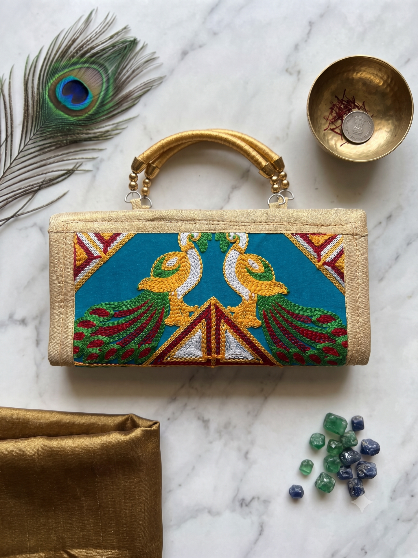 Royal Peacock Embroidered Festive Handheld Purse
