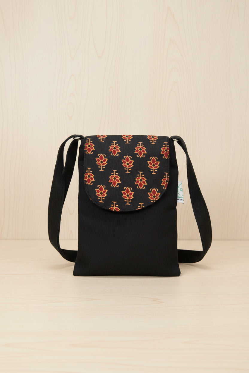 Black-floral Mobile Sling bag