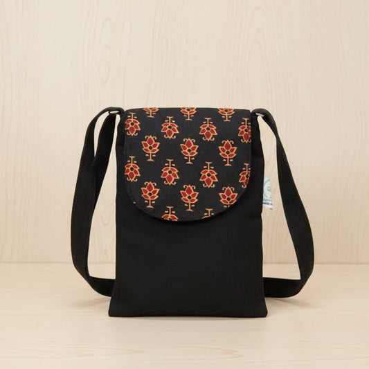Black-floral Mobile Sling bag