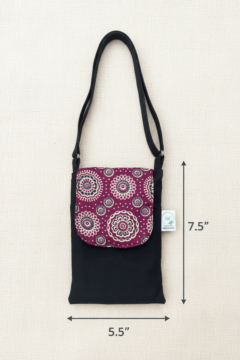 Black-Ajrak Mobile Sling bag