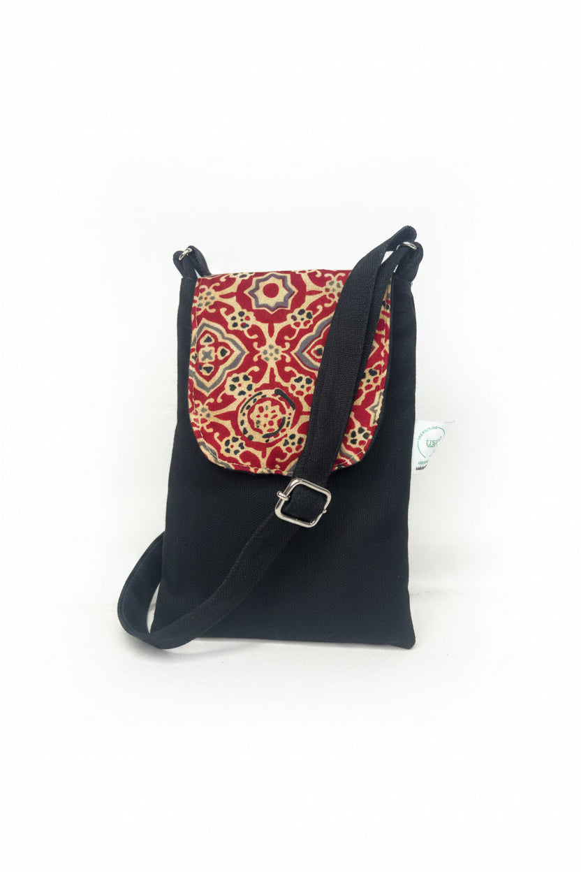 Black-Ajrak Mobile Sling bag