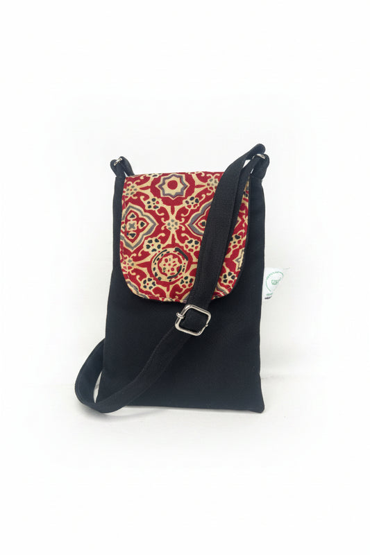 Black-Ajrak Mobile Sling bag