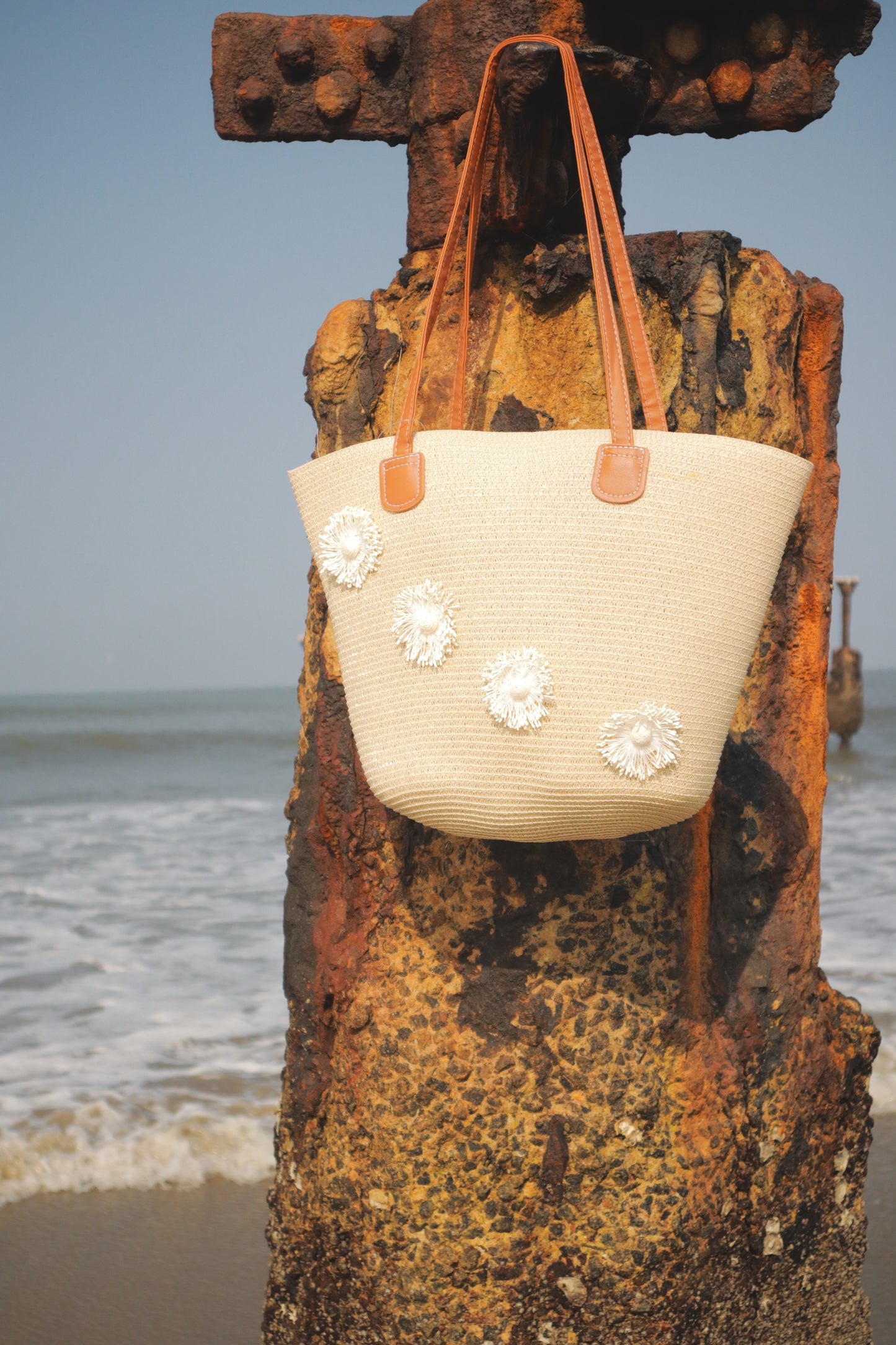 Daisy Straw Pastel Pink Tote Bag for Women